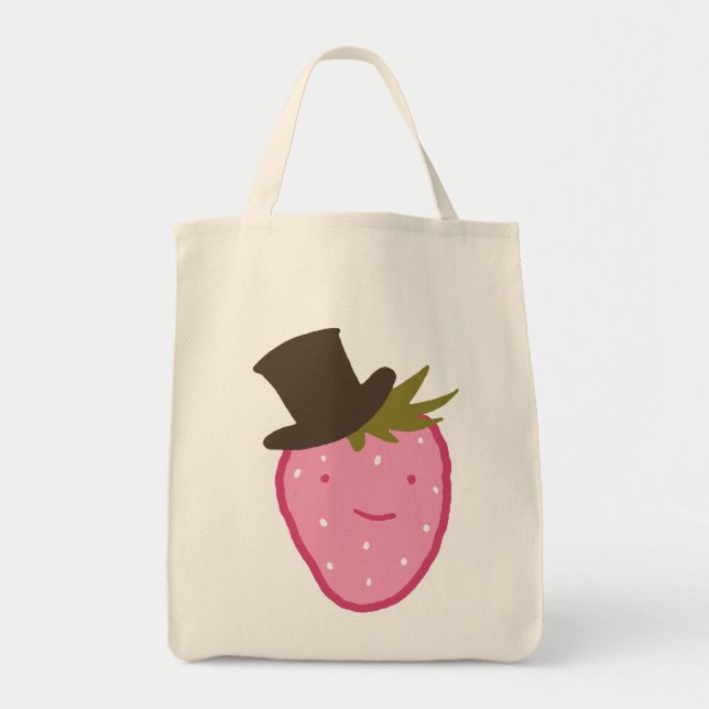 Tote Bag Fraises Portant Un Chapeau Haut (Devant)