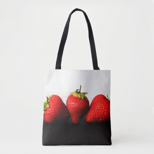 Tote Bag Fraises sur blanc sur noir stcna (Devant)