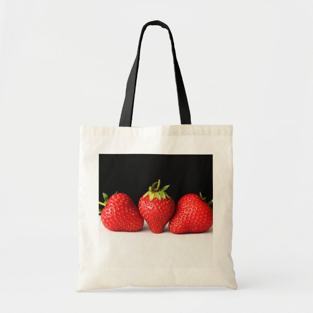 Tote Bag Fraises Sur Noir Sur Blanc Bti (Devant)