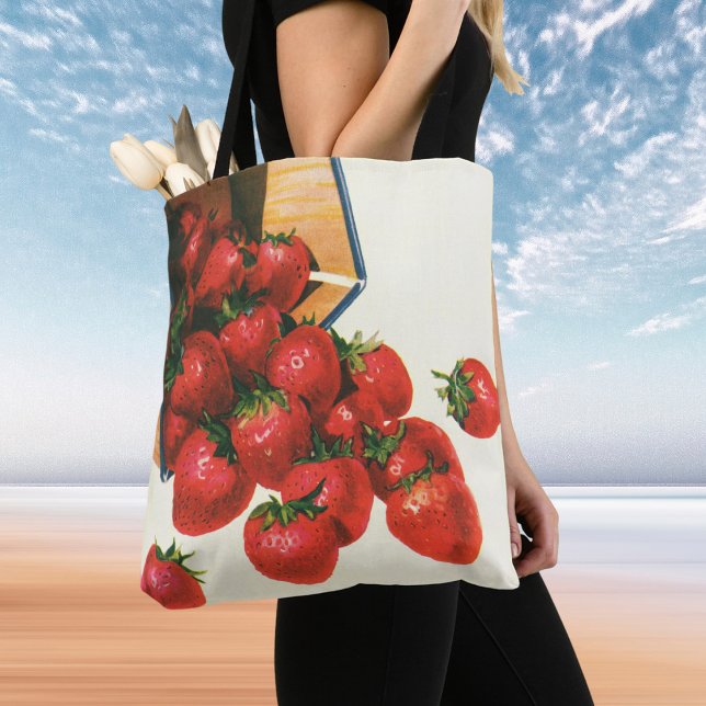 Tote Bag Fraises vintages en Panier, Fruits alimentaires (Créateur téléchargé)