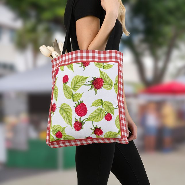 Tote Bag Framboises sur En vichy rouge (Créateur téléchargé)