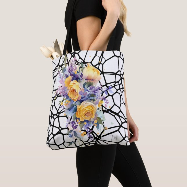 Tote Bag Français Inspiration Chic Jaune Rose artistique (De près)