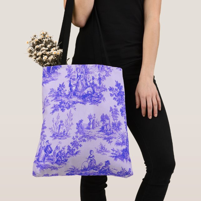 Tote Bag Française toile de jouy bleu et blanc élégant (De près)