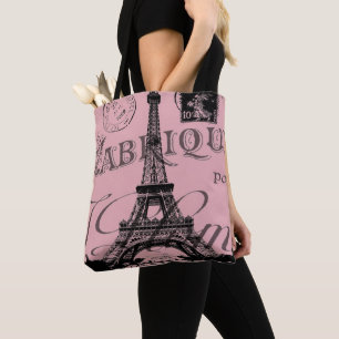 Tote Bag france voyage chic rose vintage paris tour eiffel