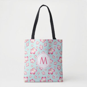 Tote Bag Frangipani rose Monogram Aqua
