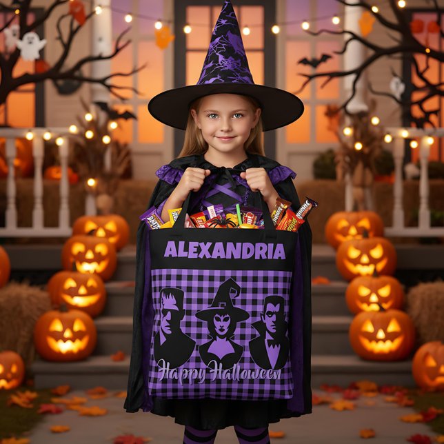 Tote Bag Frankenstein Sorcière Vampire Violet Carreaux (Créateur téléchargé)