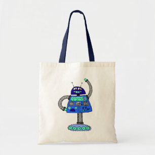 Tote Bag Frankie Robot : bleu sur blanc