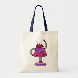 Tote Bag Frankie Robot : Rose sur blanc