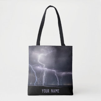 Tote Bag Frappe de foudre orage noir et violet photo