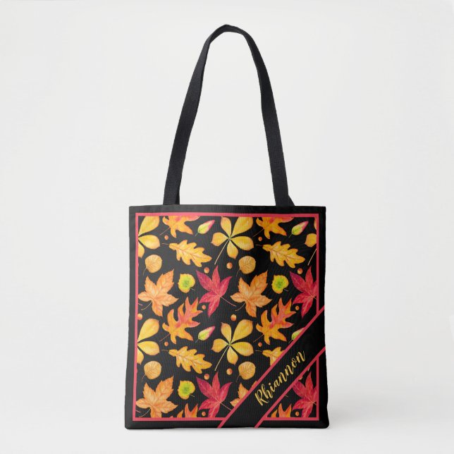 Tote Bag Frappe Feuilles d'automne Foliage personnalisé (Devant)