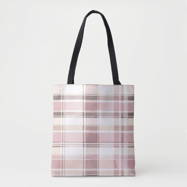 Tote Bag Frappes Plaid Chic Rose Crème Blanche (Devant)