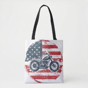 Tote Bag Freedom Ride : Moto rétro et drapeau américain