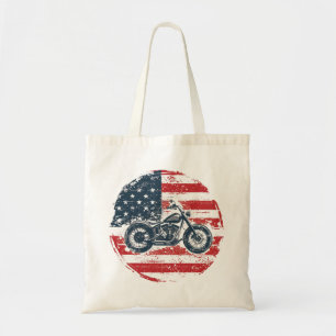 Tote Bag Freedom Ride : Moto rétro et drapeau américain