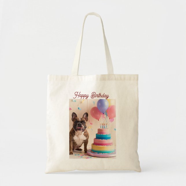 Tote Bag French Bulldog avec gâteau d'anniversaire (Devant)