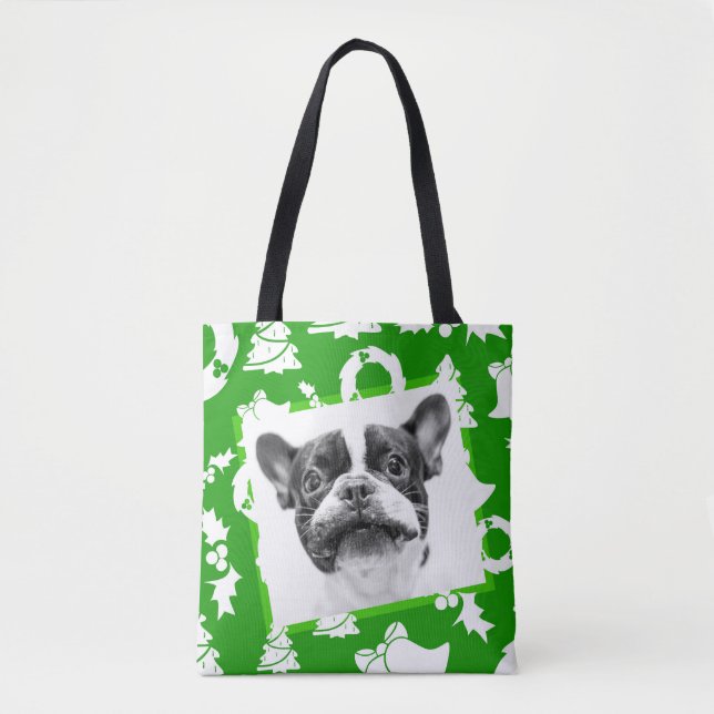 Tote Bag French Bulldog chiot sapin de Noël cloches couronn (Devant)