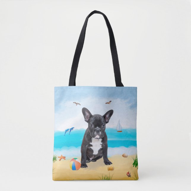 Tote Bag French Bulldog sur la plage (Devant)