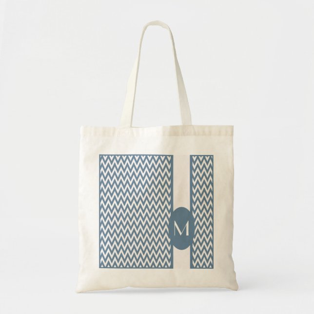 Tote Bag French Gray Elegant Chevron Design with monogram (Devant)