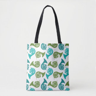Tote Bag French Horn Player Blue Green Music Motif
