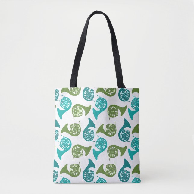 Tote Bag French Horn Player Blue Green Music Motif (Devant)