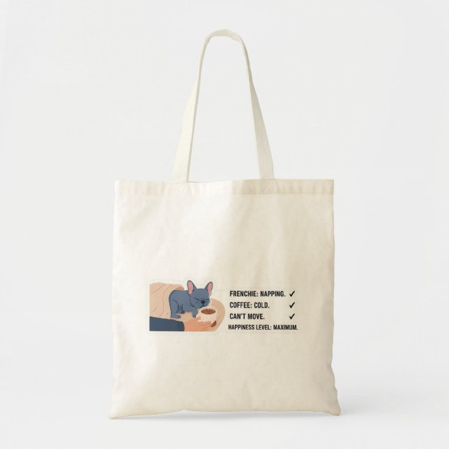 Tote Bag Frenchie faisant la sieste Café froid Drôle Bouled (Devant)