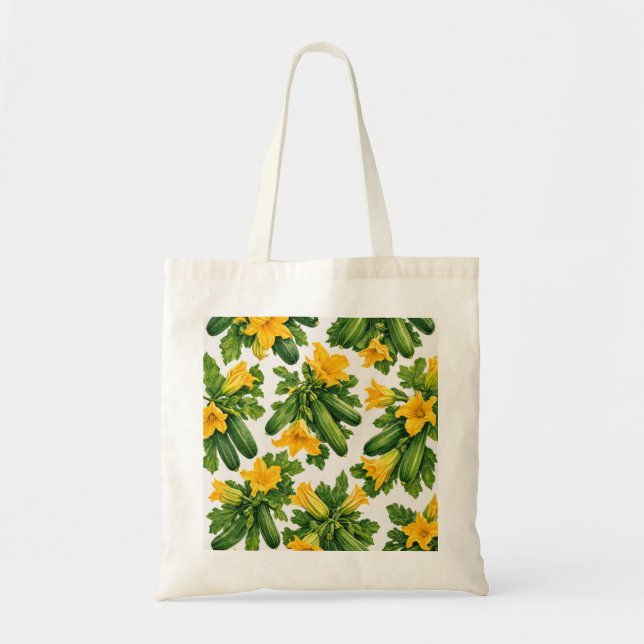 Tote Bag Fresque aquarelle de courgettes et fleurs de courg (Devant)