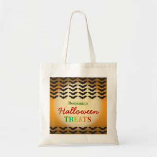 Tote Bag Friandises d'Halloween avec chauves-souris et lune
