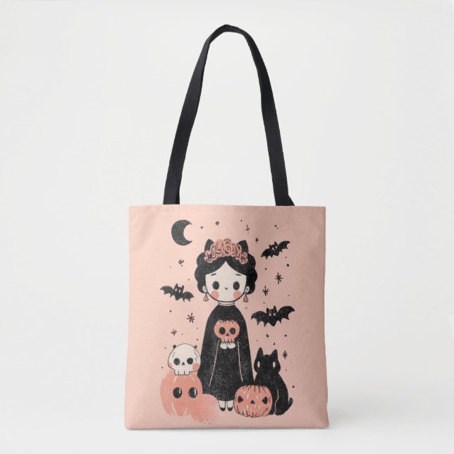 Tote Bag Frida Kahlo Pink Pasteloween Éffrayant Cute Hallow (Devant)