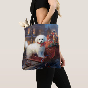 Tote Bag Frise de Bichon Frise Festin de Noël