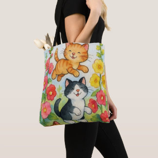 Tote Bag Frolicking Country Cats in Garden