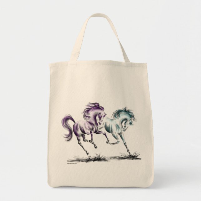Tote Bag Frolicking Racing Wild Horses (Devant)