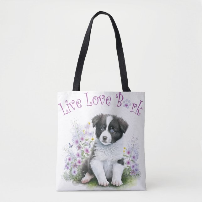 Tote Bag Frontière Collie Chien Maman Floral (Devant)