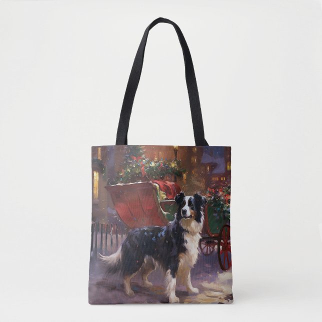Tote Bag Frontière Collie Festive de Noël (Devant)