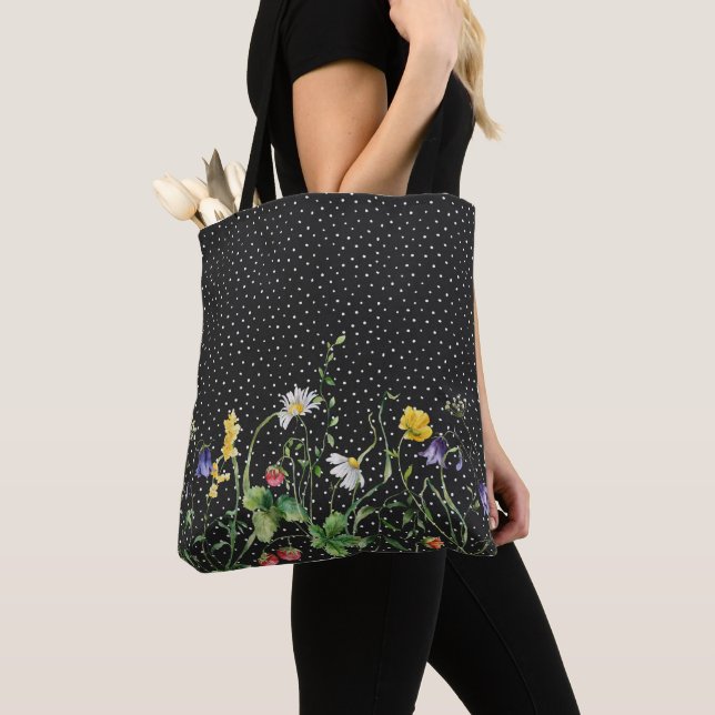 Tote Bag Frontière fleur sauvage Pois (De près)