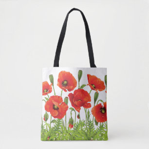 Tote Bag Frontière horizontale avec le pavot rouge