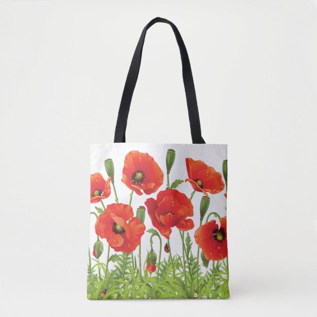 Tote Bag Frontière horizontale avec le pavot rouge (Devant)