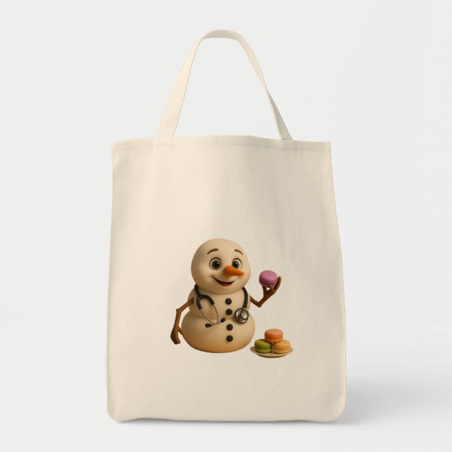 Tote Bag Frosty - Joli Snowman Doctor avec Macarons (Devant)
