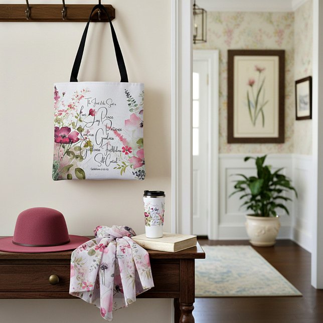 Tote Bag Fruit de l'Esprit floral rose (Créateur téléchargé)