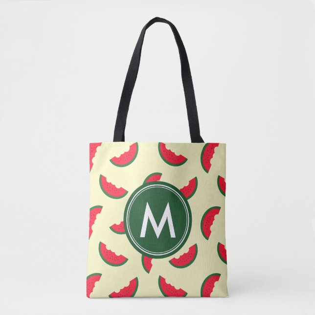 Tote Bag Fruit Été Rouge pastèque Motif Monogramme (Devant)