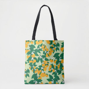 Tote Bag Fruit orange : motif vintage vert.