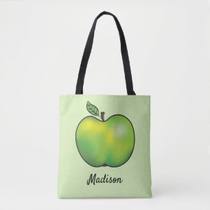 Tote Bag Fruit Pomme Carton Vert Avec Nom Personnalisé