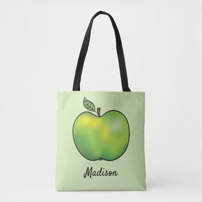Tote Bag Fruit Pomme Carton Vert Avec Nom Personnalisé (Devant)