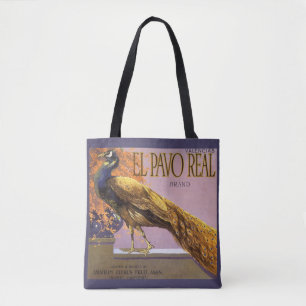 Tote Bag Fruit vintage Crate Étiquette Art El Pavo Peacock 