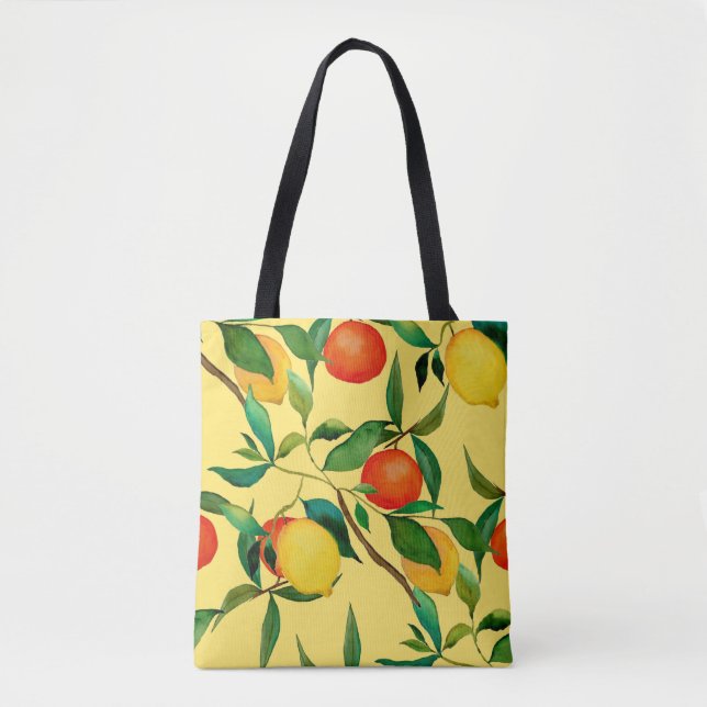 Tote Bag Fruits d'agrumes, motif d'aquarelle vibrante. (Devant)