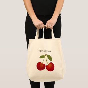 Tote Bag Fruits de cerises rouges Personnaliser le nom Pers
