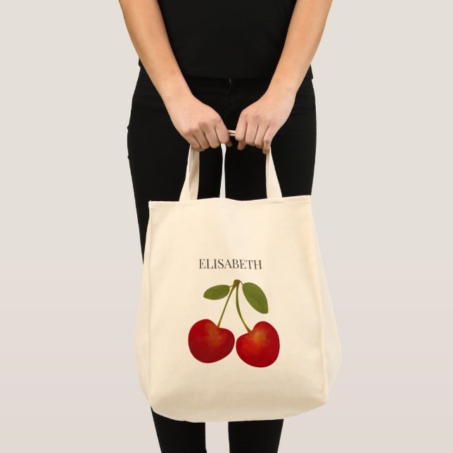 Tote Bag Fruits de cerises rouges Personnaliser le nom Pers (Devant (produit))