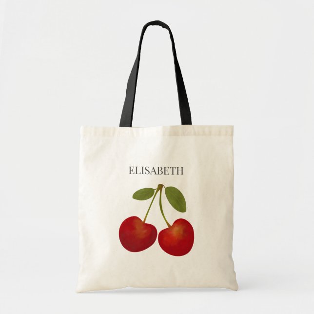 Tote Bag Fruits de cerises rouges Personnaliser le nom Pers (Devant)