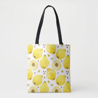 Tote Bag Fruits de coing jaune frais, aquarelle sans passe