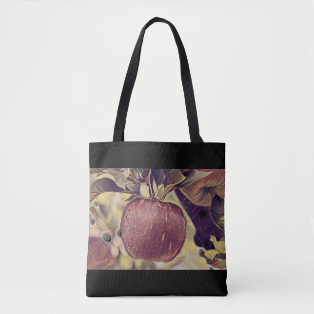 Tote Bag Fruits de pomme rouge automne et aquarelle feuille (Devant)