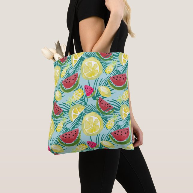 Tote Bag Fruits d'été amusants Watermelon Pineappa Lemons (De près)