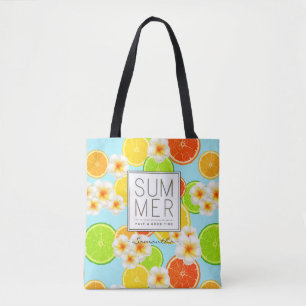 Tote Bag Fruits d'été frais et fleurs de Plumeria exotique